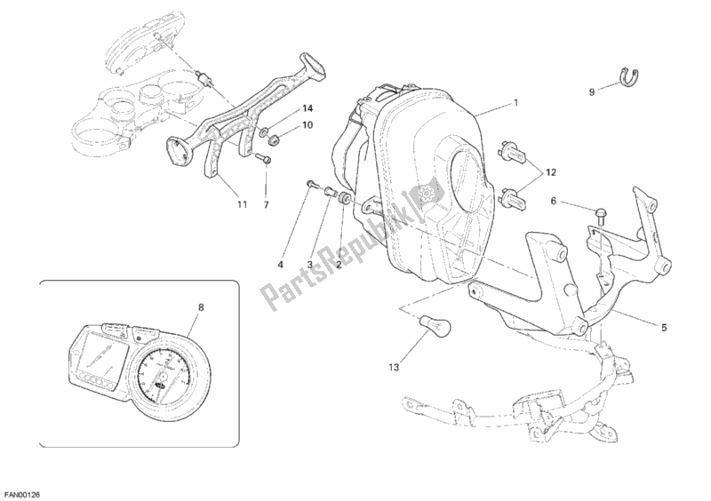 All parts for the Headlight of the Ducati Multistrada 1100 S USA 2007
